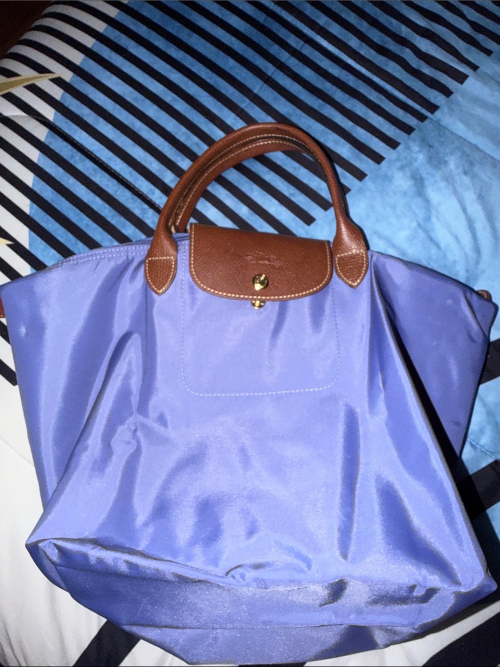 Longchamp Purple Tote with Brown Trim - Women Bags